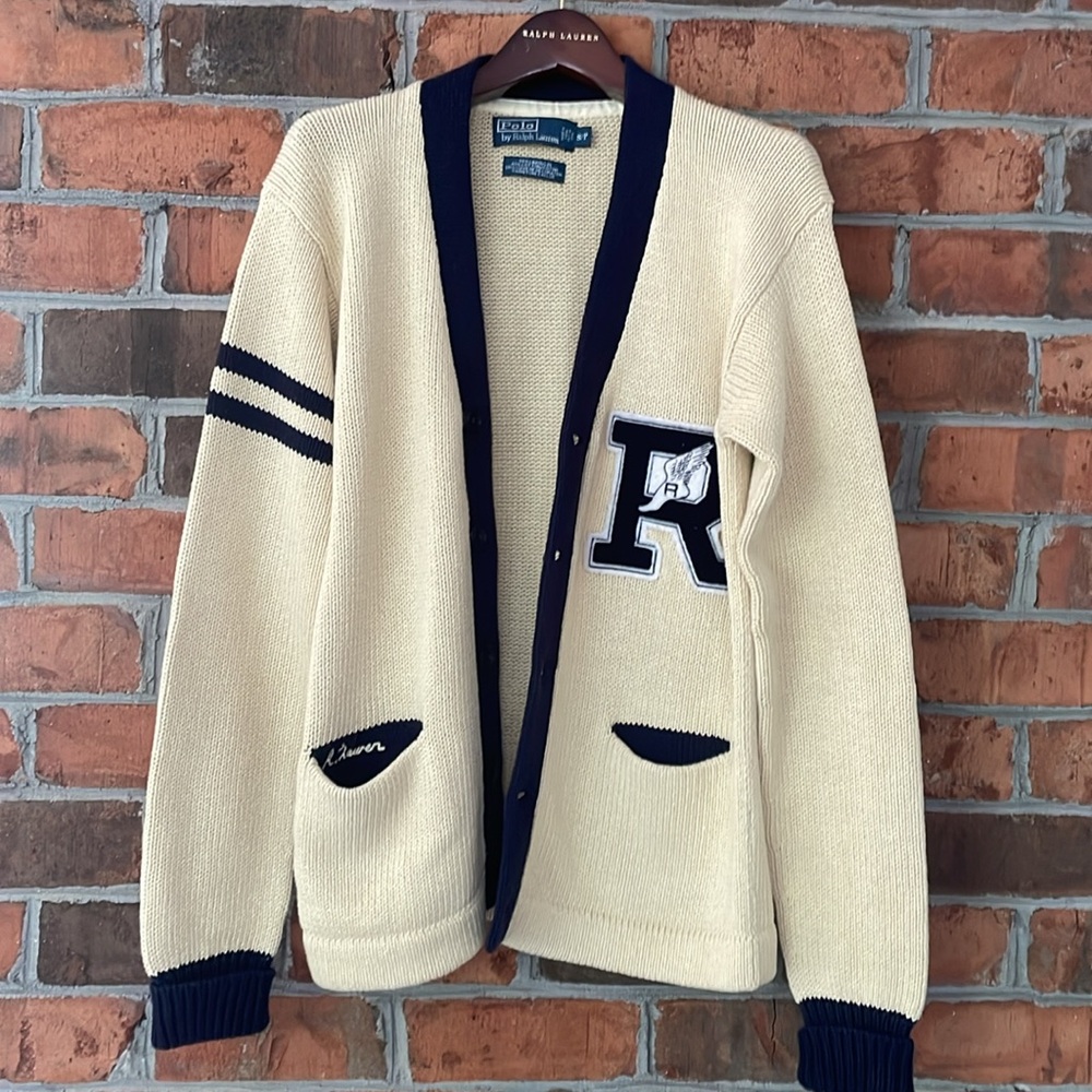 Ralph Lauren Cream and Navy Men's Sweater